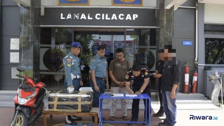 Petugas TNI AL di Lanal Cilacap membongkar penyelundupan benih lobseter, Minggu (19/4/2026)